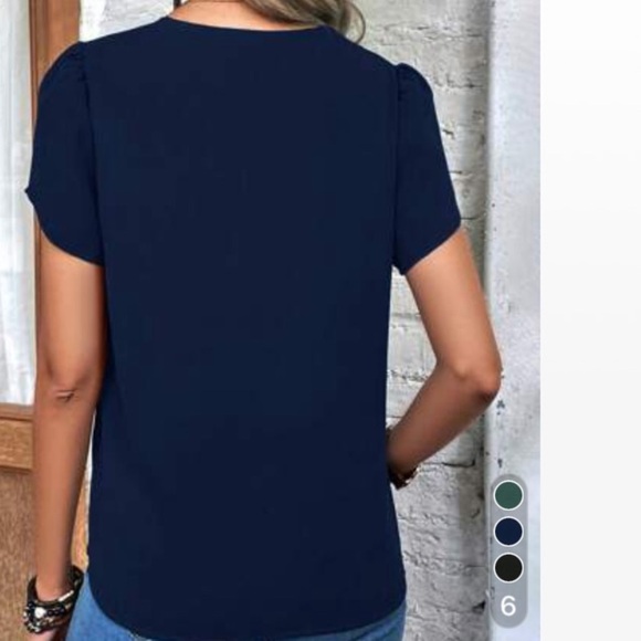 Short sleeve scalloped petal sleeve v neck blouse work semisheer black - Picture 3 of 4